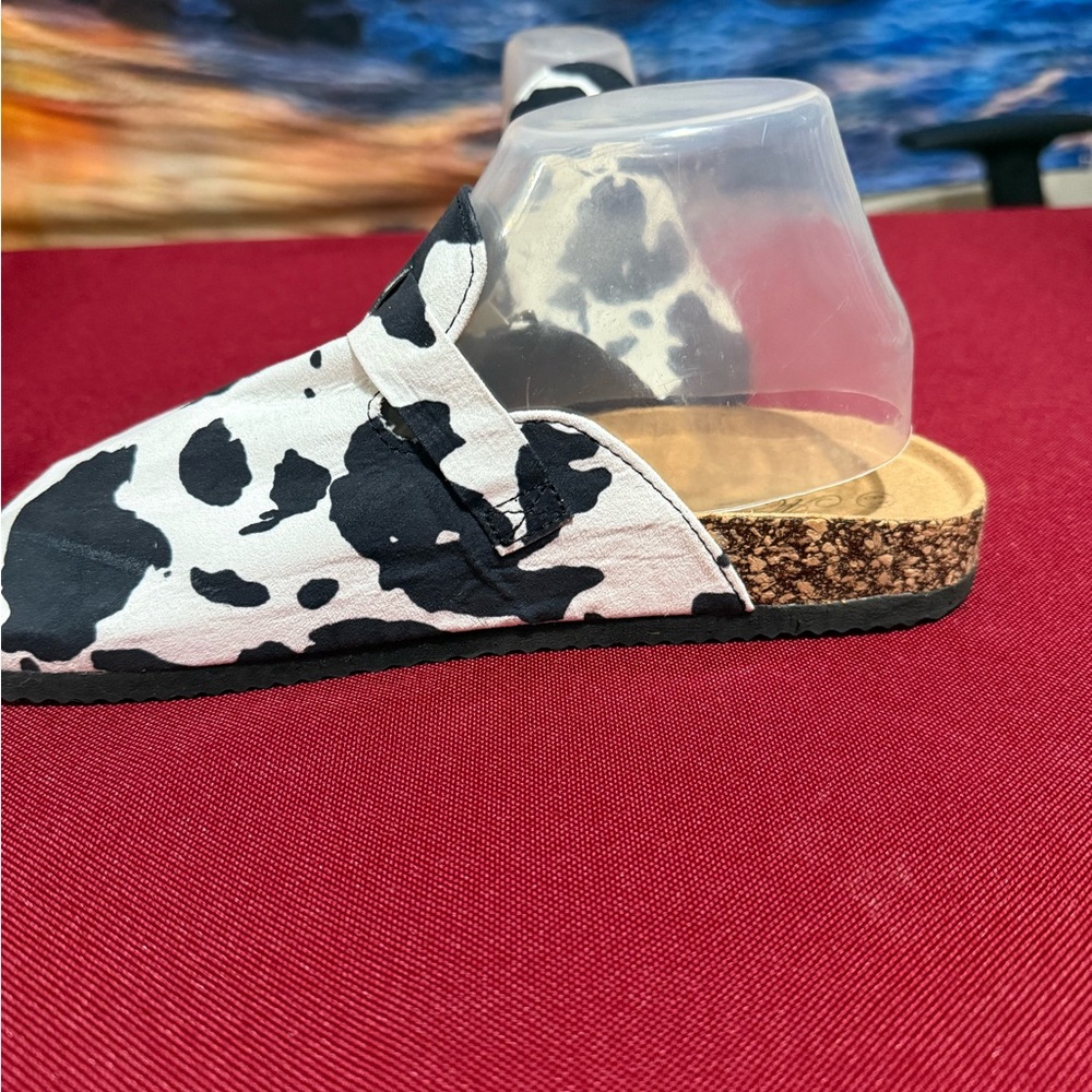 Women's Black and White Cow Print Sandals - Picture 2 of 5